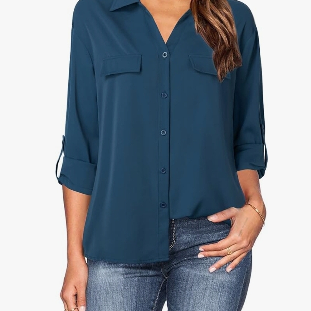 Women's Teal Button-Up Blouse